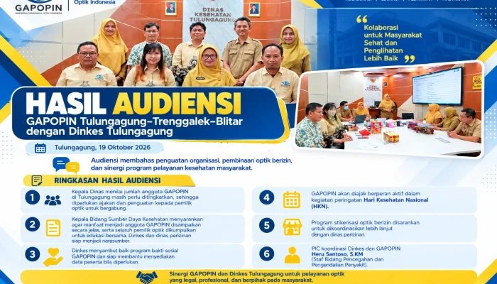 GAPOPIN dan Dinkes Tulungagung Dorong Edukasi Optik Berizin, Siapkan Kolaborasi Bakti Sosial Kesehatan Mata